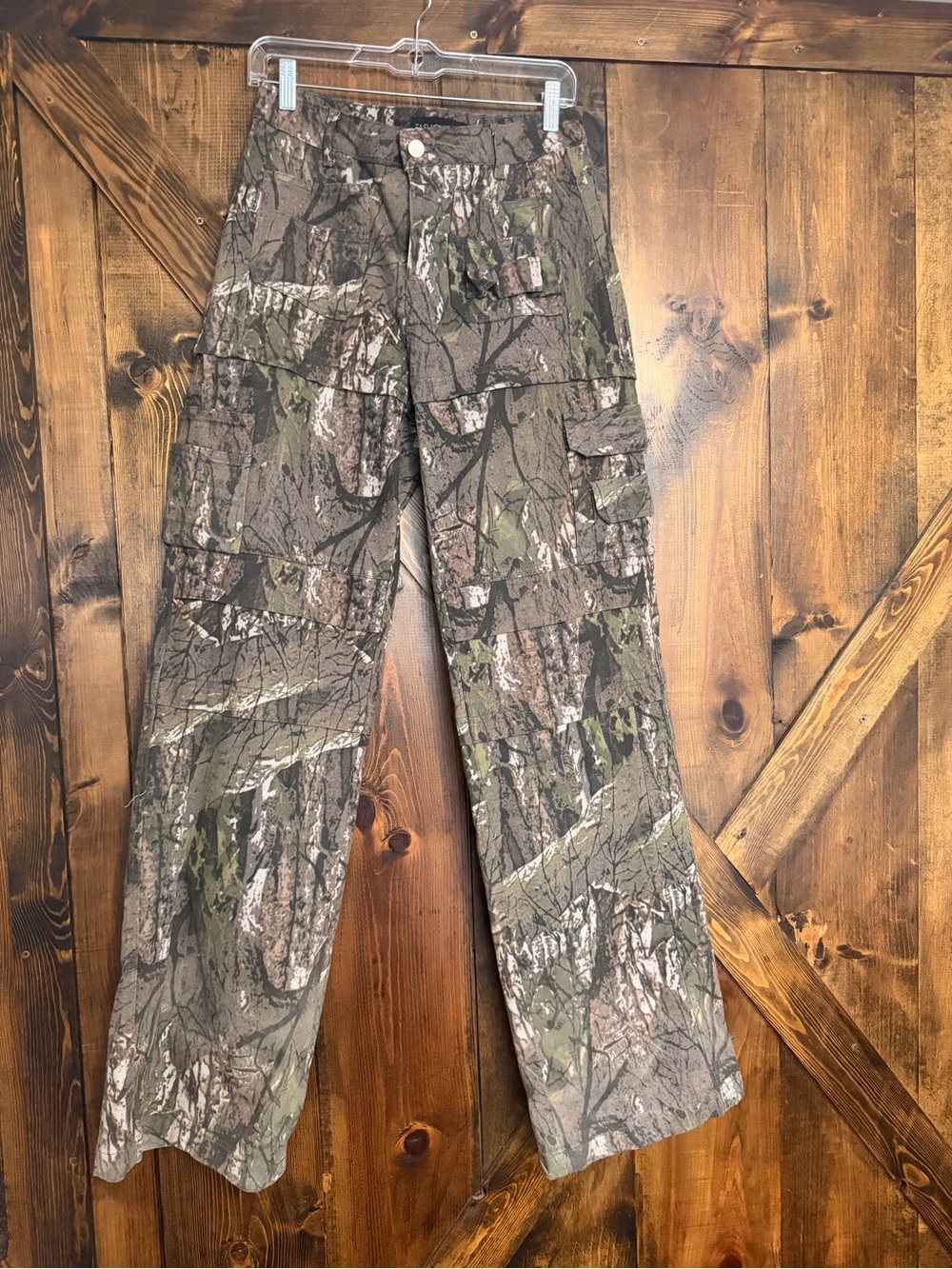 Fashion Nova Tall Bree Camo Stretch Cargo Jeans Olive Combo Size 7